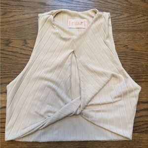 Club London Beige Sleeveless Women's Twist-Front Crop Top, size 4